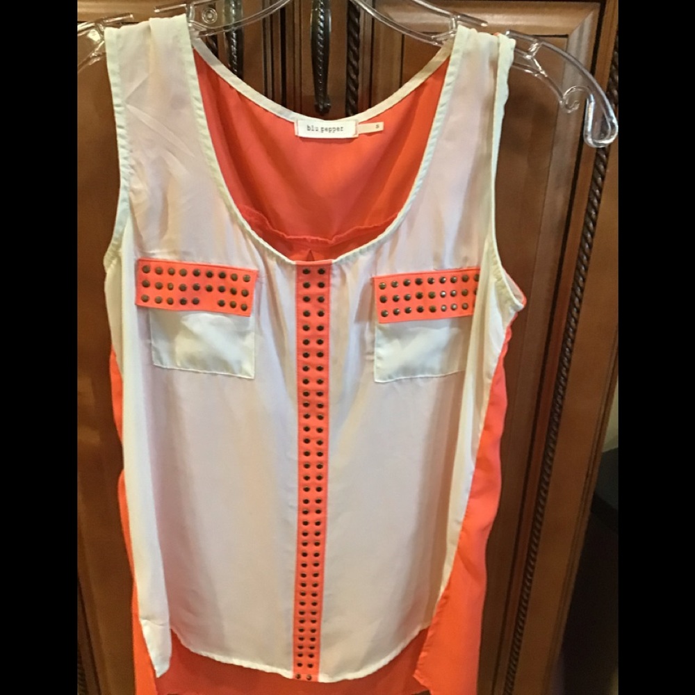 Blu Pepper Cream Orange W/ studs Boho Camisole Tank Top Womens Small fall colors